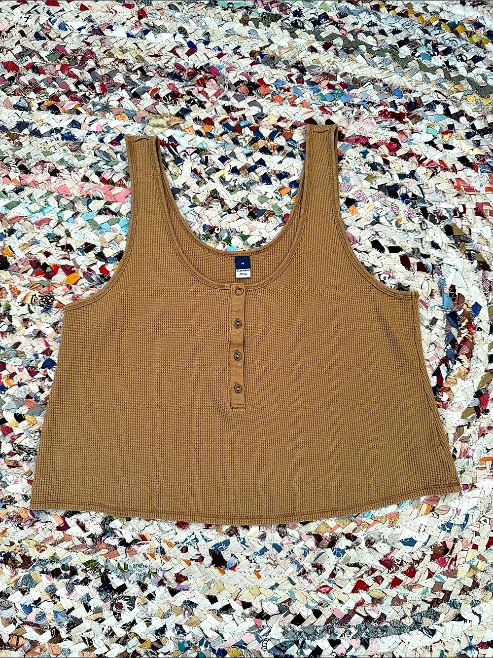 Old Navy Brown Waffle Knit Henley Tank Top Size M Relaxed Fit